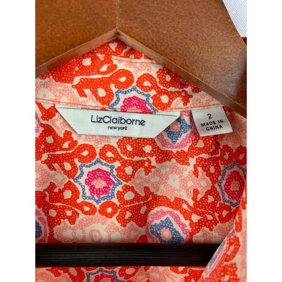 Liz Claiborne Sleeveless Button-Up Blouse Size 2 Red & White Pattern - Picture 3 of 6